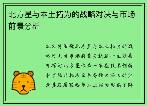 北方星与本土拓为的战略对决与市场前景分析